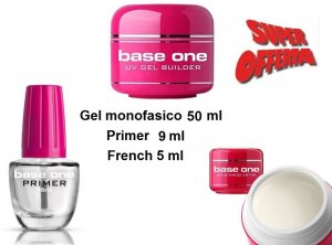 KIT GEL UNGHIE MONOFASICO, PRIMER E FRENCH BIANCO BASE ONE